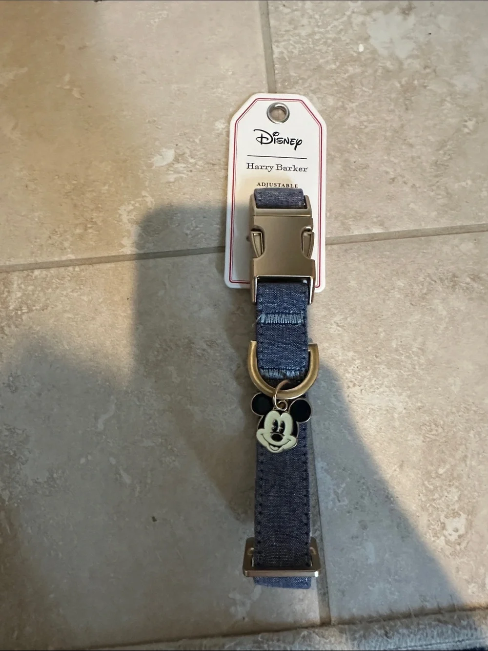 Denim Blue Adjustable Dog Collar with Mickey Charm